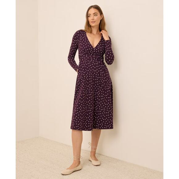 Pact Dresses & Skirts - Pact Organic Cotton Surplice Dress XL Purple Polka Dot Tie Waist Midi